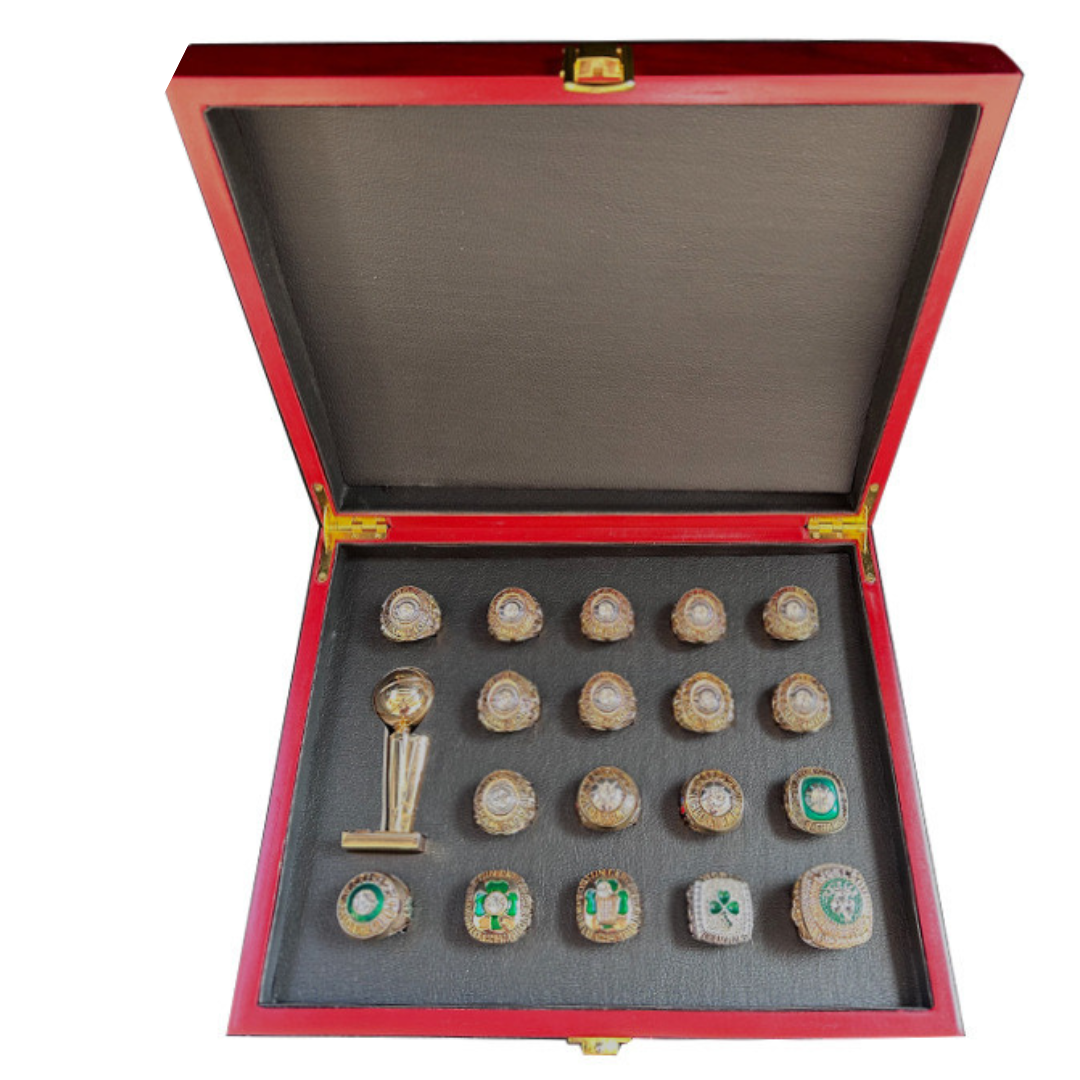 NEW BOSTON CELTICS 18 CHAMPIONSHIP RING SET w/ TROPHY & BOX -RUSSELL BIRD TATUM