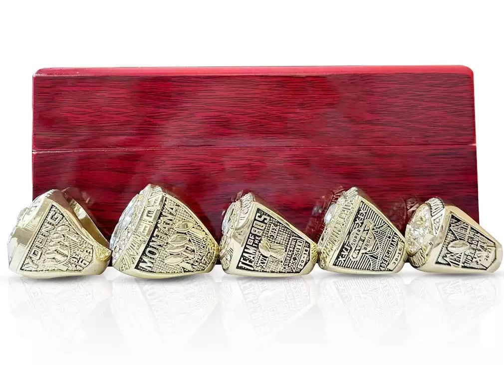 49ers NFL Super Bowl Dynasty 5 Ring Set – Montana, Rice & Young Collector’s Edition