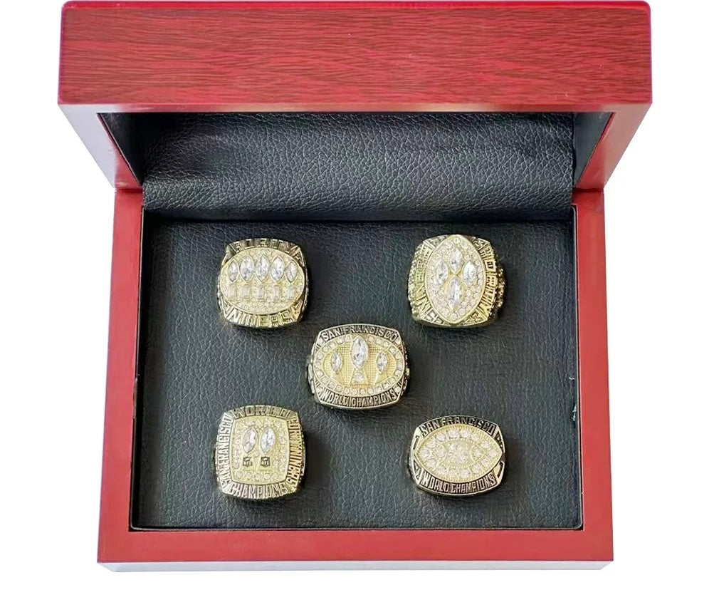 49ers NFL Super Bowl Dynasty 5 Ring Set – Montana, Rice & Young Collector’s Edition