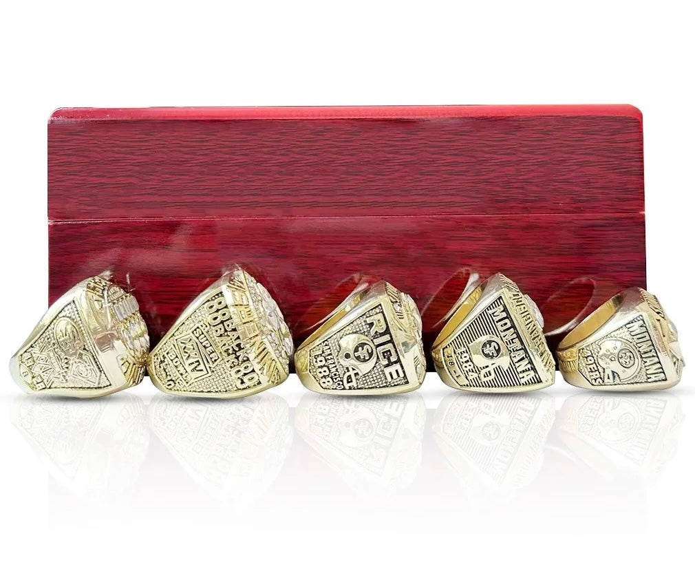 49ers NFL Super Bowl Dynasty 5 Ring Set – Montana, Rice & Young Collector’s Edition