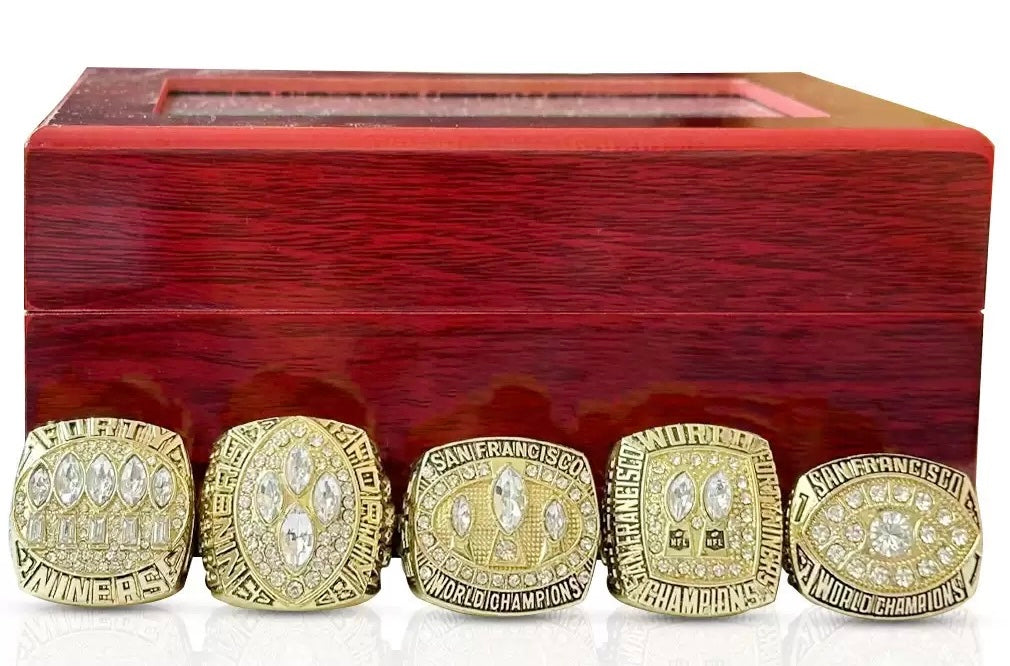 49ers NFL Super Bowl Dynasty 5 Ring Set – Montana, Rice & Young Collector’s Edition