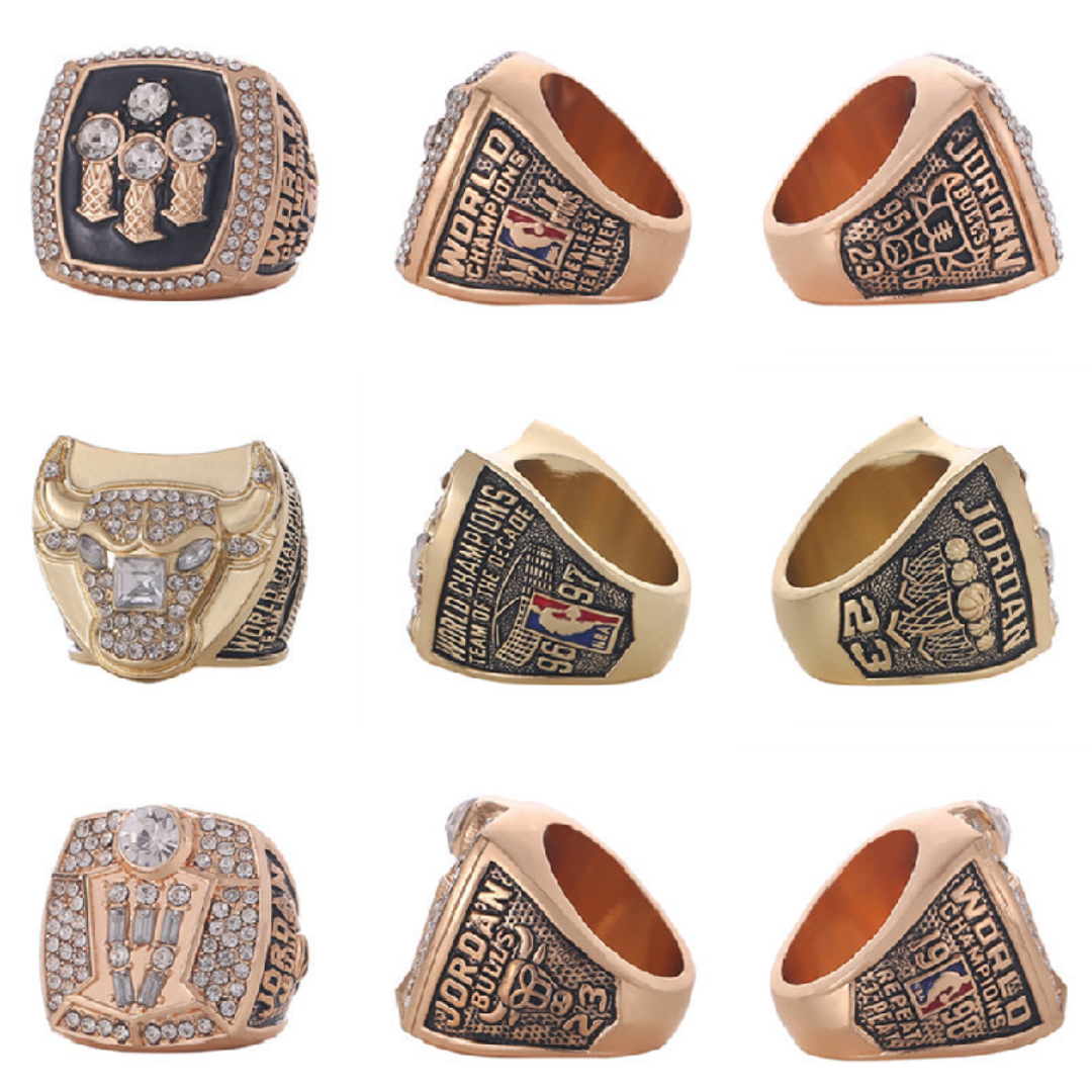 NEW MICHAEL JORDAN NBA CHAMPIONSHIP 6 RING SET CHICAGO BULLS with Rosewood Box