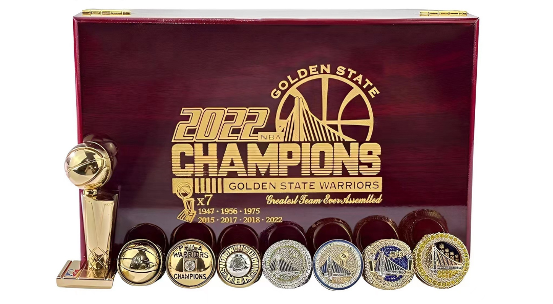 GOLDEN STATE WARRIORS 7-Ring NBA CHAMPIONSHIP SET TROPHY & WOOD BOX STEPH CURRY