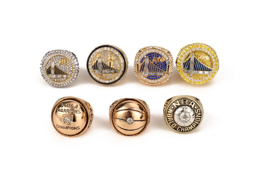GOLDEN STATE WARRIORS 7-Ring NBA CHAMPIONSHIP SET TROPHY & WOOD BOX STEPH CURRY