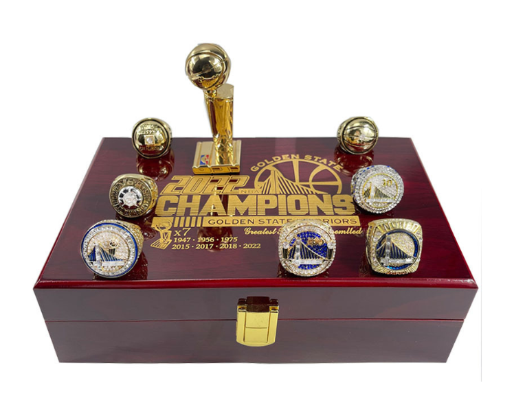 GOLDEN STATE WARRIORS 7-Ring NBA CHAMPIONSHIP SET TROPHY & WOOD BOX STEPH CURRY