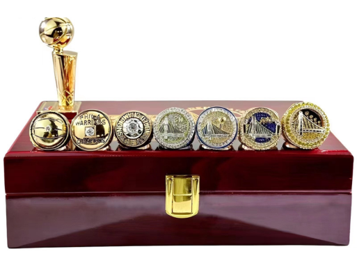 GOLDEN STATE WARRIORS 7-Ring NBA CHAMPIONSHIP SET TROPHY & WOOD BOX STEPH CURRY